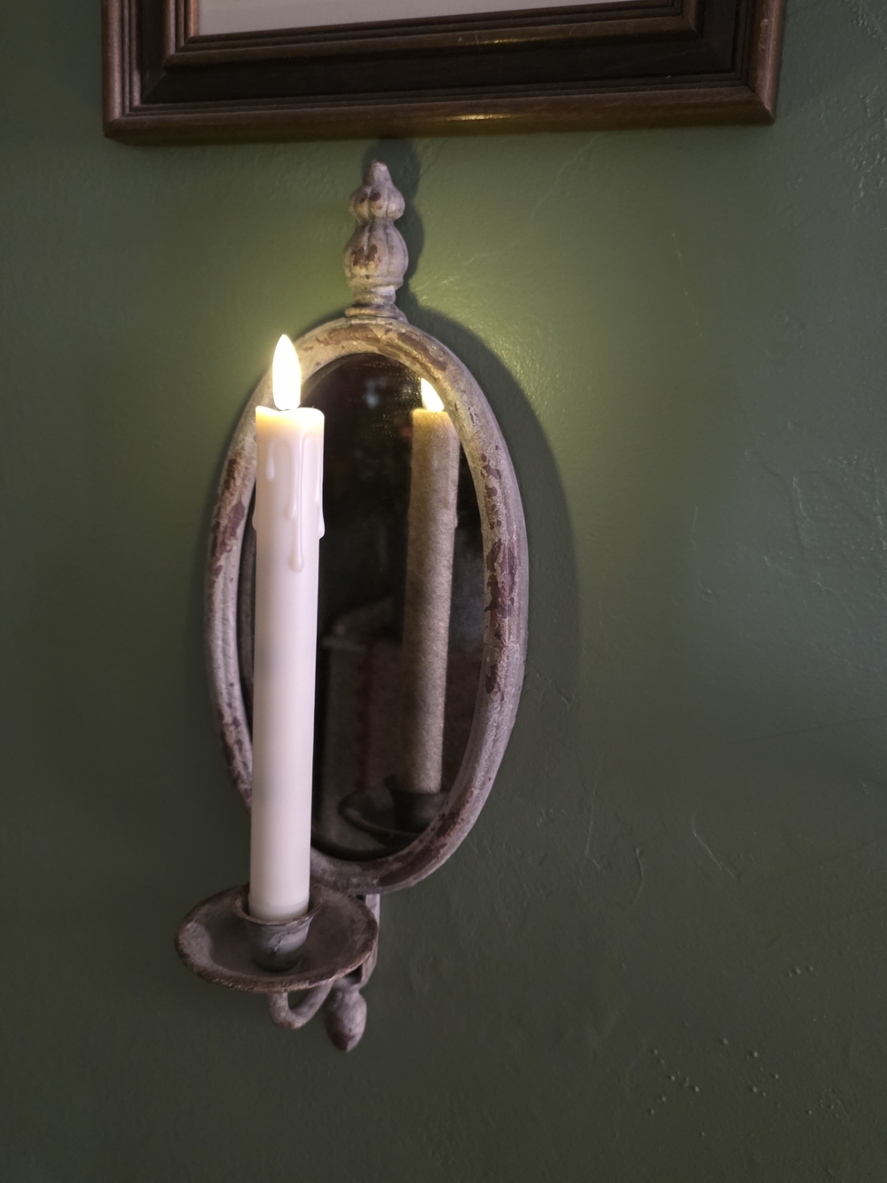 Old World Rustic Gray Metal Mirrored Wall Sconce